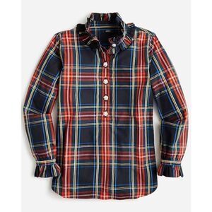 J.Crew Classic-Fit Ruffleneck Jewel-Button Popover Tartan
